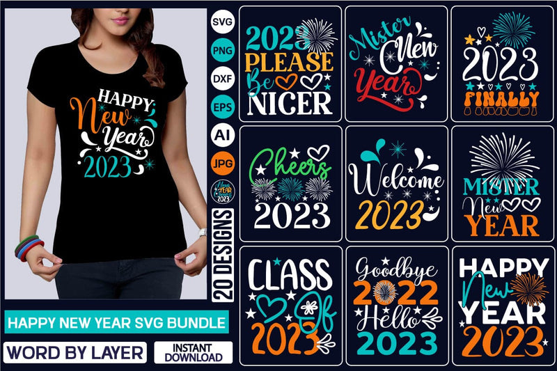 Happy New Year SVG Bundle SVG Cut File SVGs,Quotes and Sayings,Food & Drink,On Sale, Print & Cut SVG DesignPlante 503 