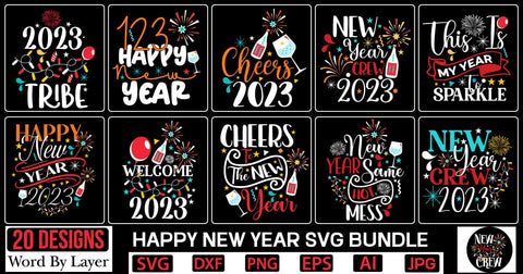 Happy New Year SVG Bundle SVG Cut File SVGs,Quotes and Sayings,Food & Drink,On Sale, Print & Cut SVG DesignPlante 503 