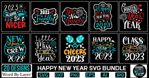 Happy New Year SVG Bundle SVG Cut File SVGs,Quotes and Sayings,Food & Drink,On Sale, Print & Cut SVG DesignPlante 503 
