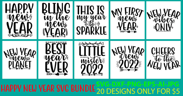 Happy New Year Svg Bundle SVG Syaman 