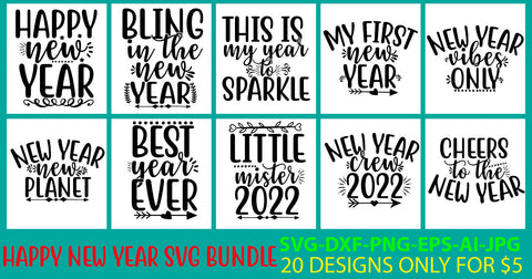 Happy New Year Svg Bundle SVG Syaman 