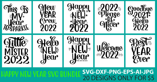 Happy New Year Svg Bundle Vol. 2 SVG Syaman 