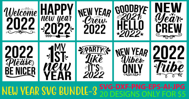 Happy New Year Svg Bundle Vol. 3 SVG Syaman 