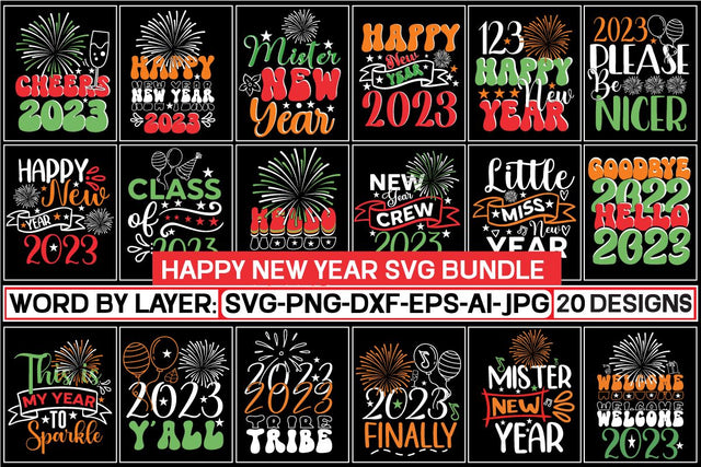 Happy New Year SVG BundleSVG Cut File SVGs,Quotes and Sayings,Food & Drink,On Sale, Print & Cut SVG DesignPlante 503 