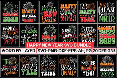 Happy New Year SVG BundleSVG Cut File SVGs,Quotes and Sayings,Food & Drink,On Sale, Print & Cut SVG DesignPlante 503 