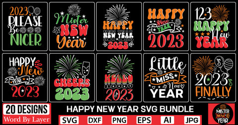 Happy New Year SVG BundleSVG Cut File SVGs,Quotes and Sayings,Food & Drink,On Sale, Print & Cut SVG DesignPlante 503 