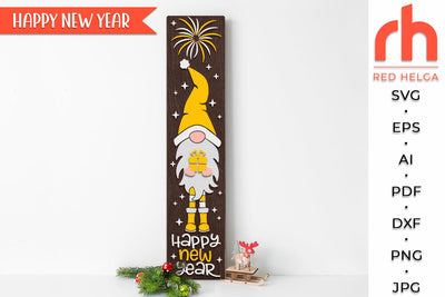 Happy New Year SVG - Winter Porch Sign Cut File - Xmas Gnome DXF SVG RedHelgaArt 