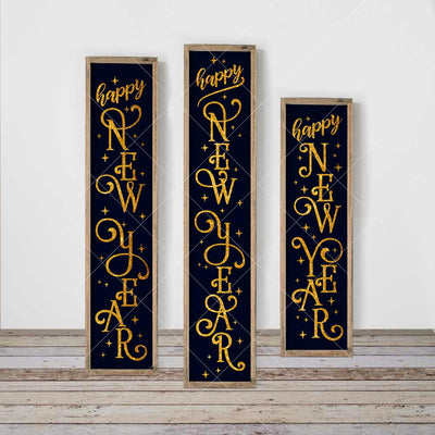 Happy New Year vertical SVG file for long front door porch sign (3 sizes) SVG Chameleon Cuttables 