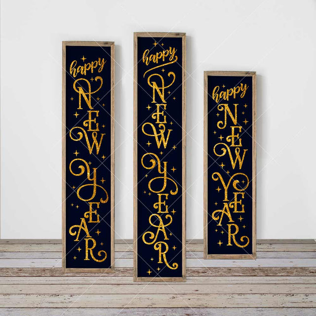 Happy New Year vertical SVG file for long front door porch sign (3 sizes) SVG Chameleon Cuttables 
