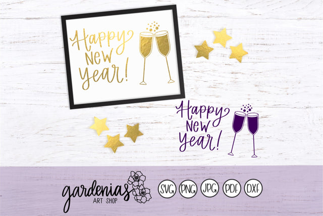 Happy New Year With Champagne SVG Gardenias Art Shop 