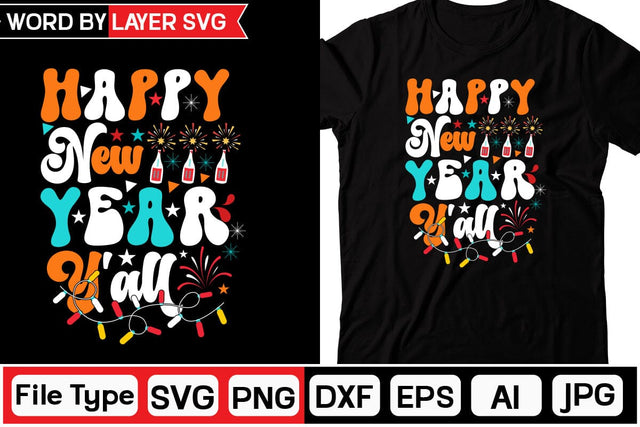 Happy New Year Y'all Retro SVG Design SVGs,Quotes and Sayings,Food & Drink,On Sale, Print & Cut SVG DesignPlante 503 