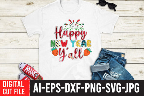Happy New Year y'all T-Shirt Design, Happy New Year y'all T-Shirt Design SVG BlackCatsMedia 