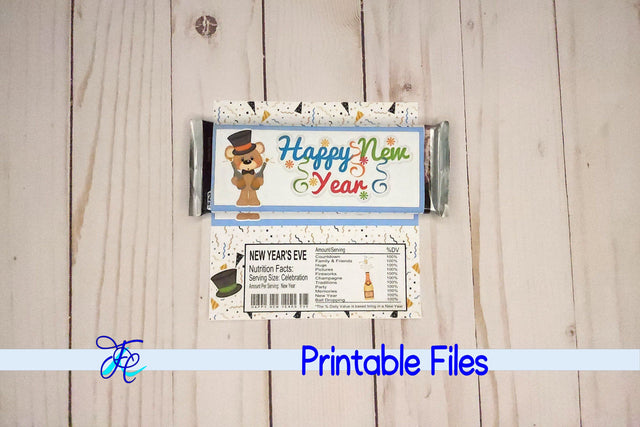 Happy New Years Bear Candy Bar Wrapper v1 3D Paper Family Creations 