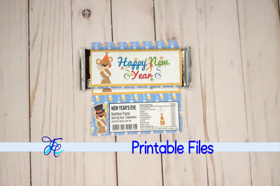 Happy New Years Bear Candy Bar Wrapper v2 3D Paper Family Creations 