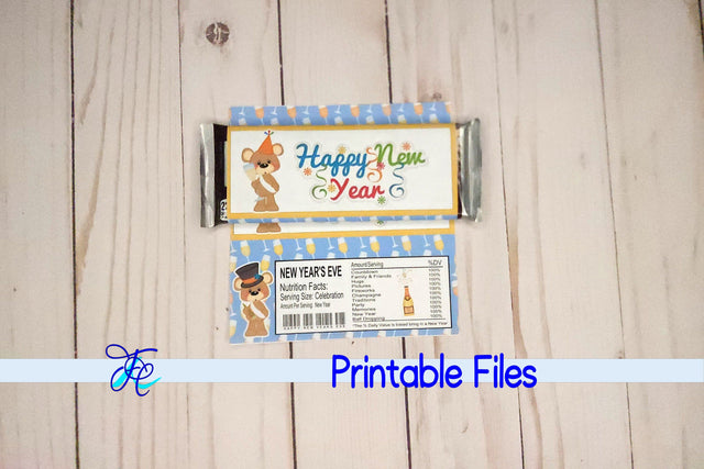 Happy New Years Bear Candy Bar Wrapper v2 3D Paper Family Creations 