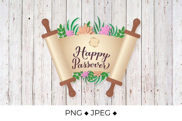 Happy Passover calligraphy hand lettering on old scroll paper Sublimation LaBelezoka 