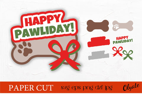 Happy Pawliday. Dog Christmas Paper Cut. Dog Christmas SVG. SVG Olga Terlyanskaya 
