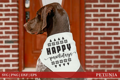 Happy Pawlidays Christmas Dog SVG | Funny Dog Bandana Quote SVG Petunia Digital Design 