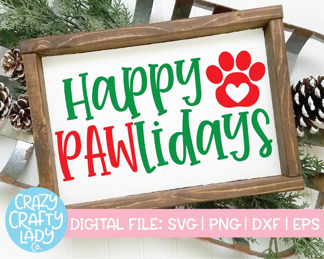 Happy Pawlidays | Christmas SVG Cut File SVG Crazy Crafty Lady Co. 