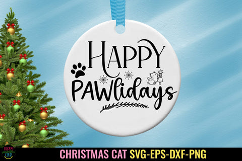 Happy Pawlidays Christmas SVG I Christmas Cat Ornaments SVG SVG Happy Printables Club 