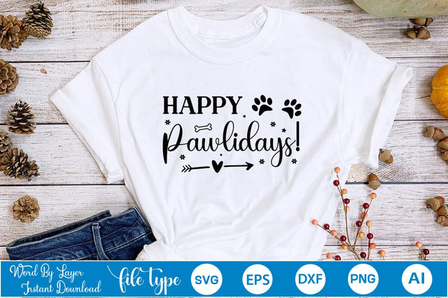 Happy Pawlidays! SVG Cut File, Dog SVG Design SVGs,Quotes and Sayings,Food & Drink,On Sale, Print & Cut SVG DesignPlante 503 