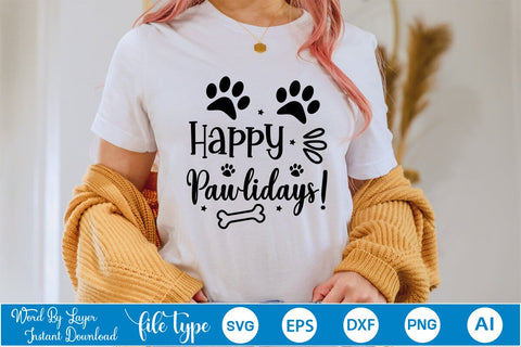 Happy Pawlidays! SVG Cut File, Dog SVG Design SVGs,Quotes and Sayings,Food & Drink,On Sale, Print & Cut SVG DesignPlante 503 