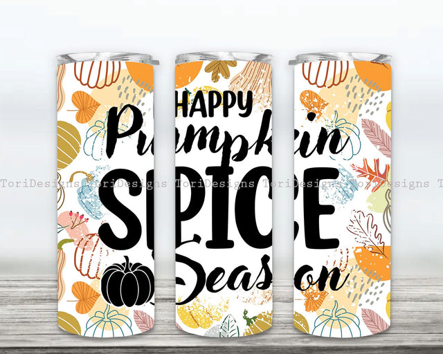 Happy Pumpkin Spice Season Tumbler Wrap, Autumn Leaves tumbler, 20 oz Tumbler, Autumn Pumpkin pattern, Seamless Sublimation, Pumpkin Season Tumbler Sublimation ToriDesigns 
