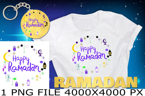Happy Ramadan phrase, Ramadan symbols frame sublimation PNG design Sublimation Natasha Prando 