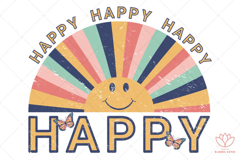 Happy - Retro Sunrise Graphic Sublimation Design SVG Karma Genie Graphics 