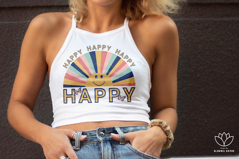 Happy - Retro Sunrise Graphic Sublimation Design SVG Karma Genie Graphics 