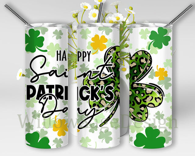 Happy Saint Patrick's Day Tumbler Design, St.Patrick's Day 20oz Skinny Tumbler, Shamrock Leopard Tumbler Png, Clover Tumbler Wrap, Instant Download Sublimation WillowSageDesign 