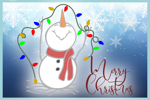 Happy Snowman with Lights Merry Christmas SVG SVG SVGcraze 