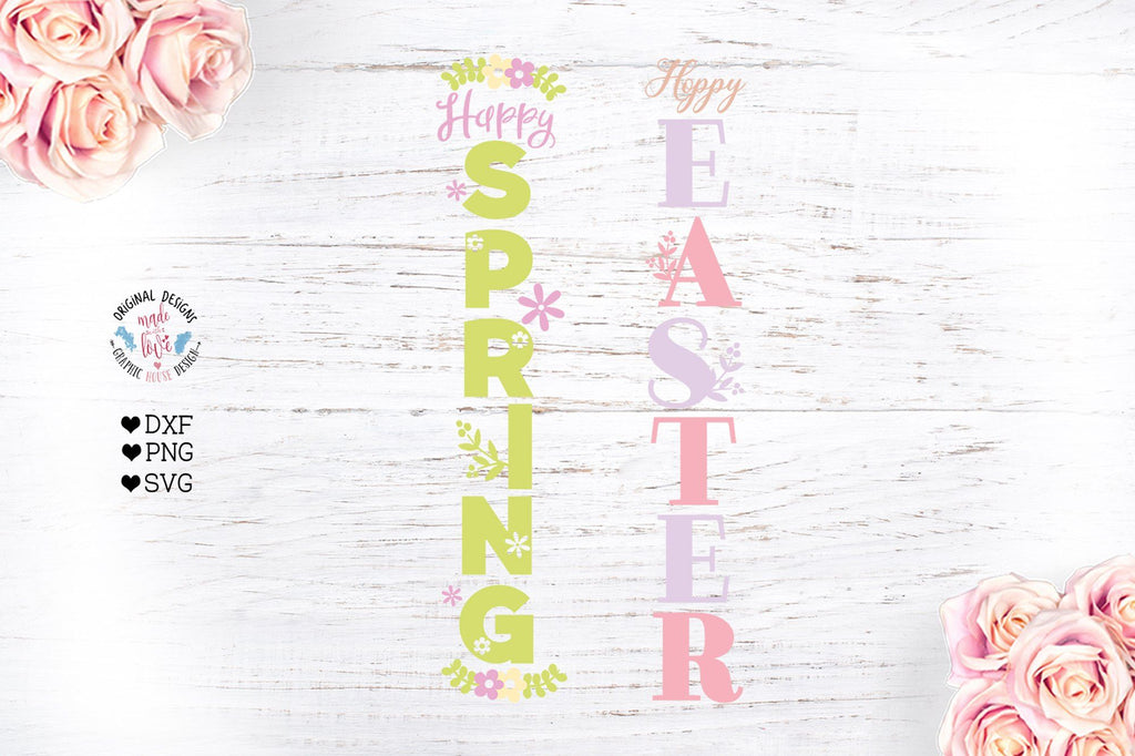 Happt Spring Sign Happy Spring Sign and Hoppy Easter Vertical Sign - So Fontsy