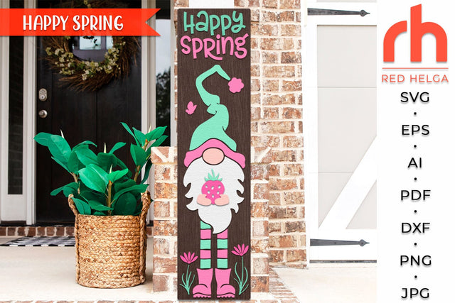 Happy Spring SVG, Porch Board Cut File, Gnome Sign DXF SVG RedHelgaArt 