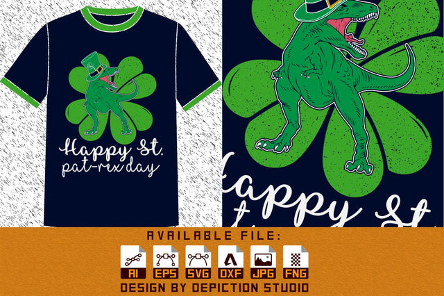 Happy St. Pat Rex Day T-Shirt, Shamrock Dinosaur Shirt, St. Patrick's Day Shirt, Patrick's Day T-Rex Shirt Print Template Sketch DESIGN Depiction Studio 