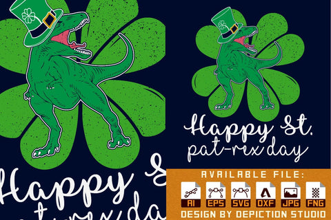 Happy St. Pat Rex Day T-Shirt, Shamrock Dinosaur Shirt, St. Patrick's Day Shirt, Patrick's Day T-Rex Shirt Print Template Sketch DESIGN Depiction Studio 