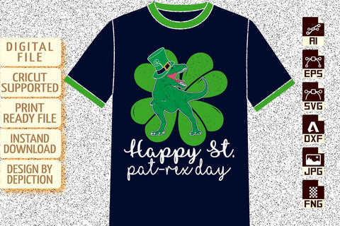 Happy St. Pat Rex Day T-Shirt, Shamrock Dinosaur Shirt, St. Patrick's Day Shirt, Patrick's Day T-Rex Shirt Print Template Sketch DESIGN Depiction Studio 