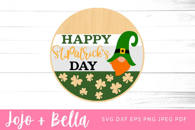 Happy St Patrick Welcome door hanger SVG, Gnome Leprechaun SVG, Irish Welcome sign, St Paddy svg, shamrock SVG, laser svg, Cricut SVG Jojo&Bella 