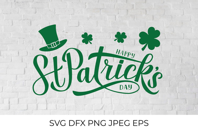 Happy St. Patrick’s Day calligraphy hand lettering, Leprechaun`s hat and clover SVG LaBelezoka 
