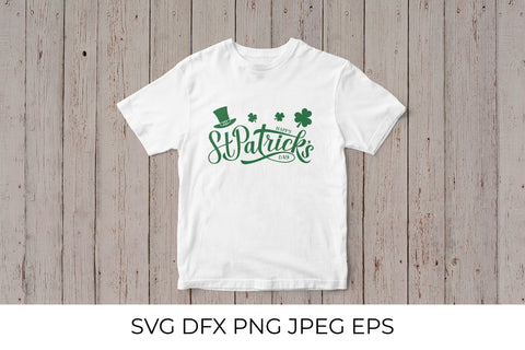 Happy St. Patrick’s Day calligraphy hand lettering, Leprechaun`s hat and clover SVG LaBelezoka 