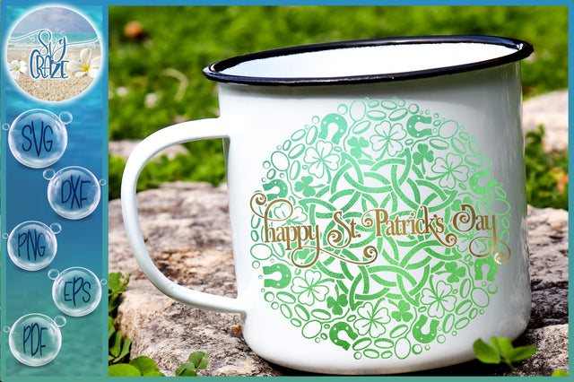 Happy St Patricks Day Celtic Clover Horseshoe Mandala SVG SVG Harbor Grace Designs 