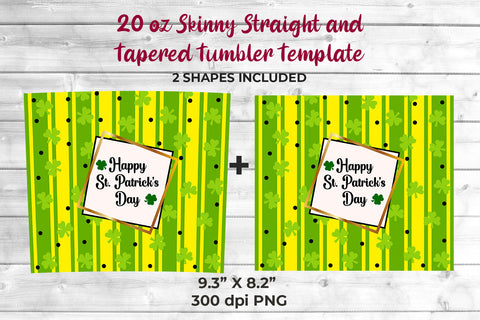 Happy St. Patrick's Day Clovers & Stripes 20 oz Skinny Tumbler Wrap Sublimation Design Sublimation Sublimatiz Designs 
