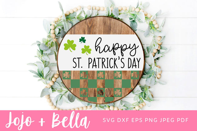 Happy St Patricks Day door hanger, shamrock door hanger, plaid round sign, shamrock SVG, St Paddy decor, laser svg, Cricut, Silhouette SVG Jojo&Bella 