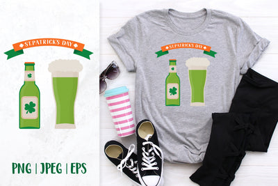 Happy St. Patricks Day. Glass and bottle of green beer SVG LaBelezoka 