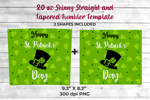 Happy St. Patrick's Day Hat & Clovers 20 oz Skinny Tumbler Wrap Sublimation Design Sublimation Sublimatiz Designs 