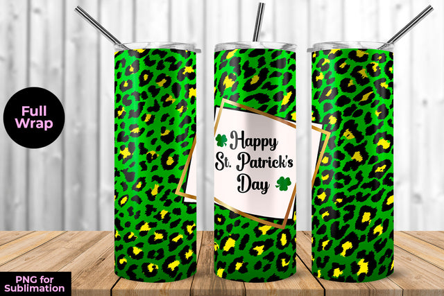 Happy St. Patrick's Day Leopard 20 oz Skinny Tumbler Wrap Sublimation Design Sublimation Sublimatiz Designs 
