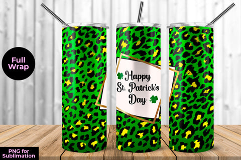 Happy St. Patrick's Day Leopard 20 oz Skinny Tumbler Wrap Sublimation Design Sublimation Sublimatiz Designs 