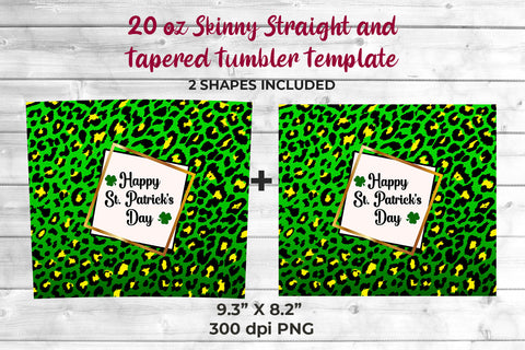 Happy St. Patrick's Day Leopard 20 oz Skinny Tumbler Wrap Sublimation Design Sublimation Sublimatiz Designs 