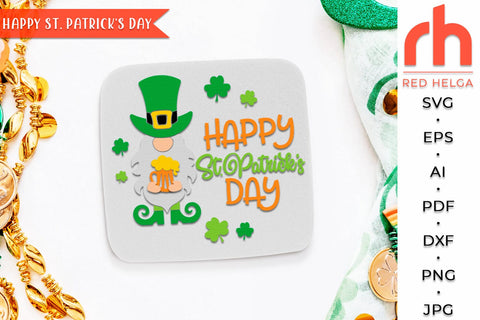 Happy St. Patrick's Day SVG, Round Hanger Cut File, Gnome Porch Sign DXF SVG RedHelgaArt 