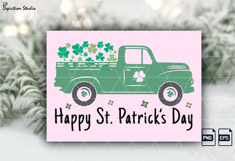 Happy St. Patrick’s Day Truck Sublimation, Kids Truck PNG, Patrick’s Truck Sublimation, Shamrock’s Kids Truck Shirt Sublimation Print Template SVG Depiction Studio 